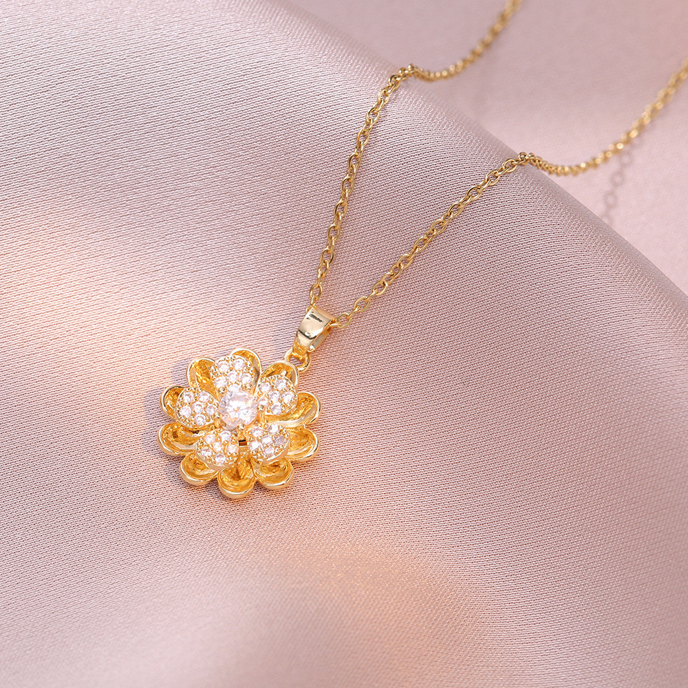 10g Weight PVD Coated Gold Plating Process 18K Real Gold Plated Plating Material Copper Pendant Material Zircon Inlay Material Pendant Necklace Classification 304 Stainless Steel Chain Material cable chain Chain Type 1 Piece Quantity Holiday, Daily Occasion 304 Stainless Steel Material Flower Pattern Women's Gender Sweet Style Diamond Craft 18K Real Gold Plated 304 Stainless Steel PVD Coated Copper Zircon Flower Diamond Cable Chain Pendant Necklace 43