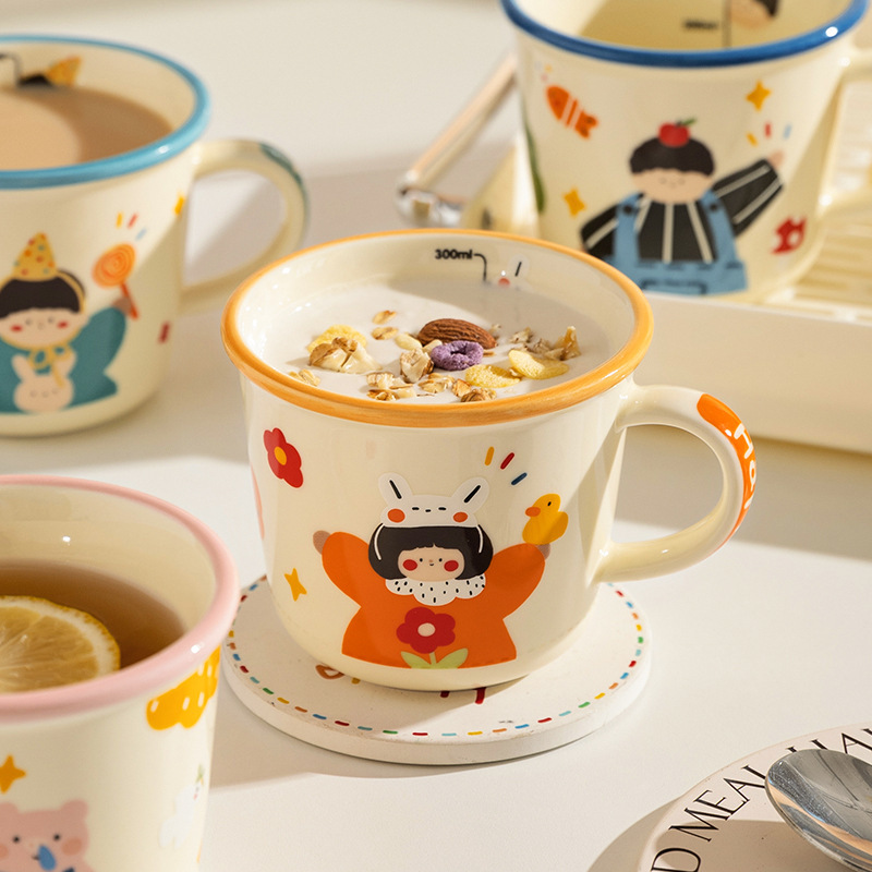 モダン主婦一家三口マグカップかわいいカップ家庭用朝食カップカップル対カップ陶磁器カップセット|undefined