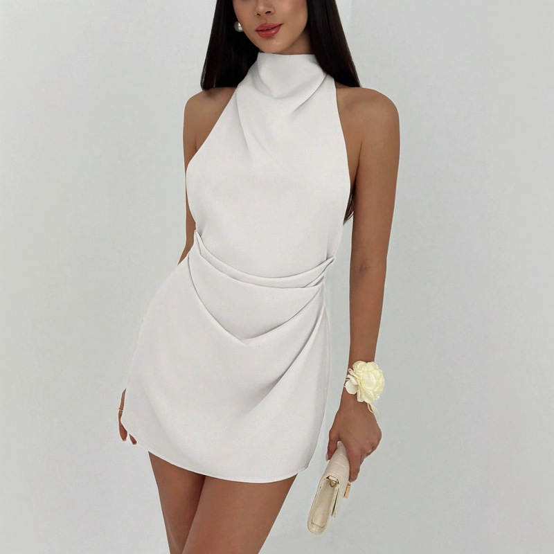 2026 European and American foreign trade dress, sleeveless halter neck, sexy hot girl slim fit backless cross-border dress, women's clothing wholesale