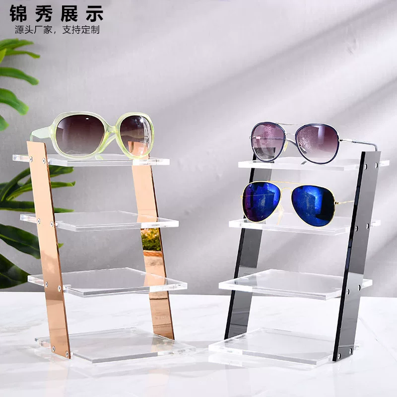 High-end transparent acrylic glasses, stand stainless steel, storage system solar-powered, sunglasses