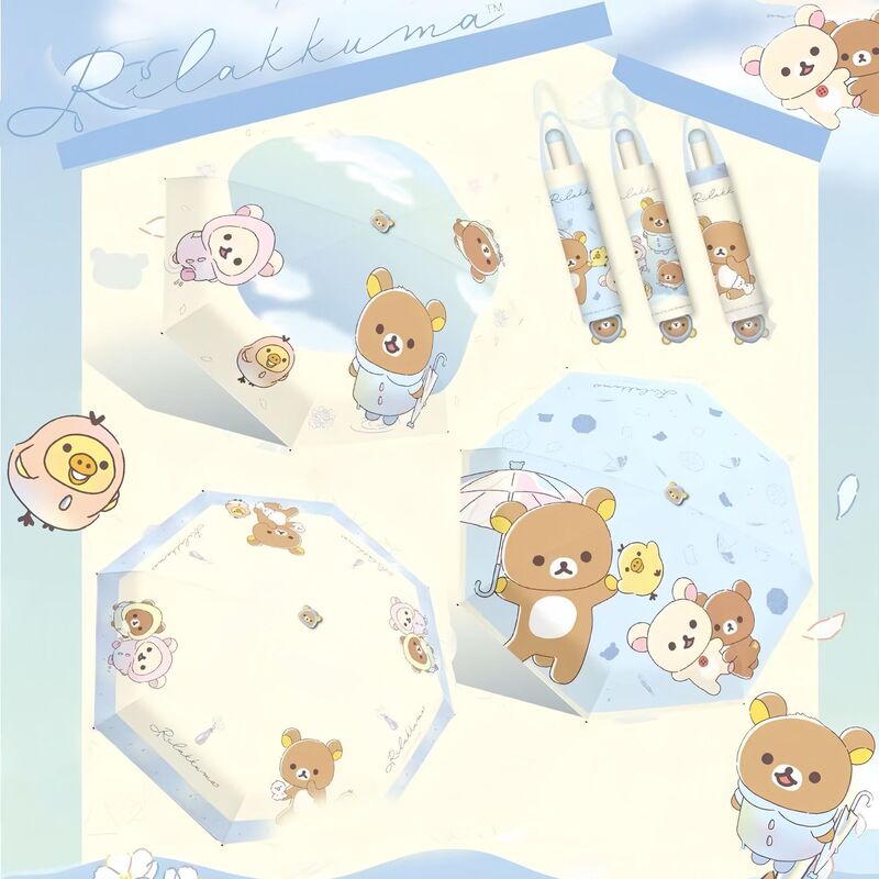 Rilakkuma Umbrella for Girls, High Aesthetic Value, Automatic, Trendy, Dual-Use for Sun and Rain, Cute Sunshade for Students Going to School