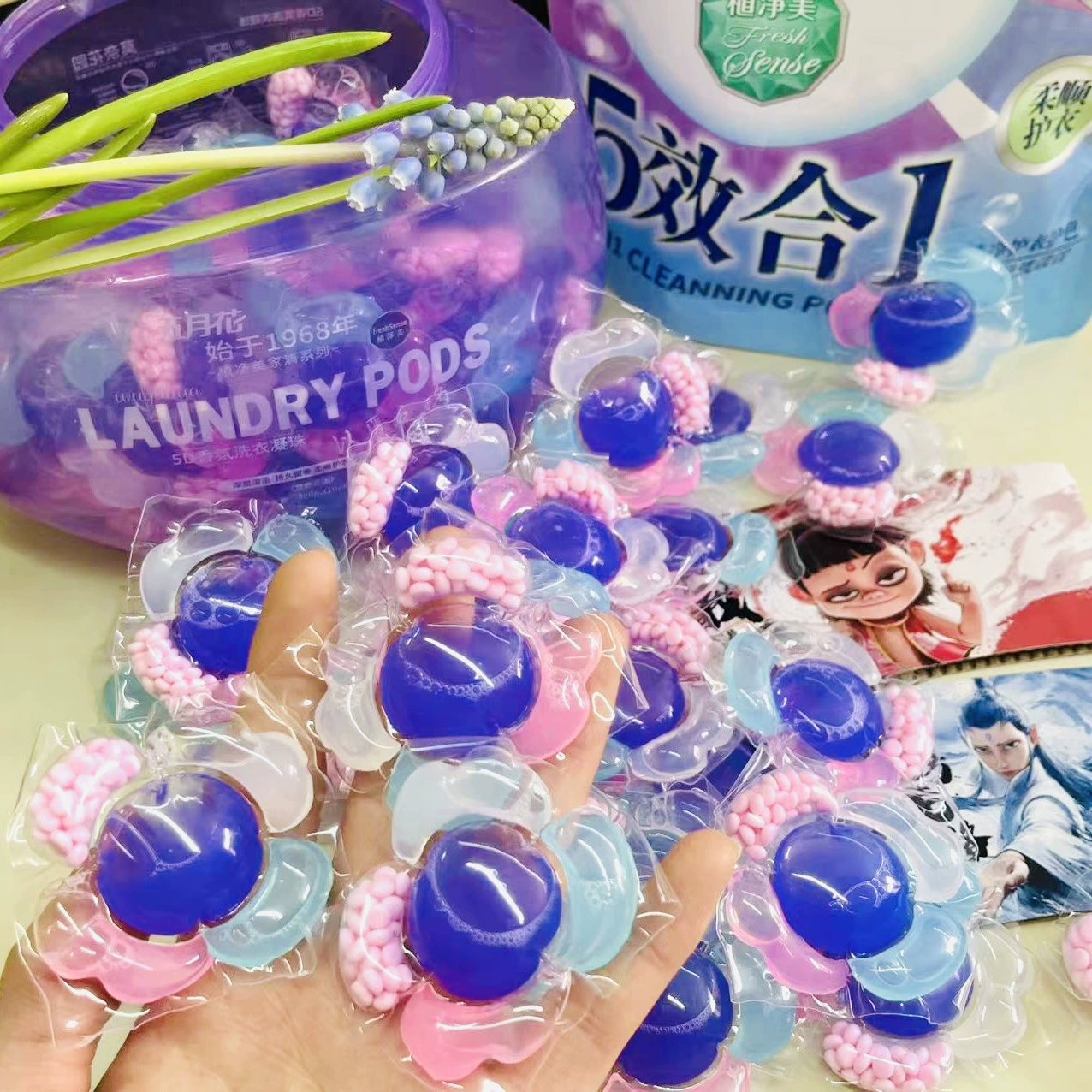 Таблетки для стирки 5-в-1 от производителя OEM: концентрированные ферментные, с длительным ароматом, гранулы для стирки, ароматические шарики