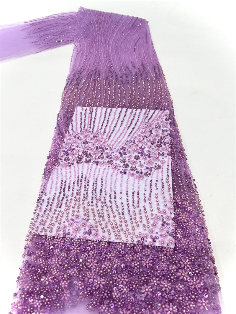 Industria pesada ligera lujoso vestido de boda tridimensional vestido de moda cena larga tela bordada alta perlas tela de lenteja