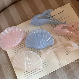 果冻色海豚贝壳抓夹后脑勺发夹气质优雅海边度假风鲨鱼夹发饰新款