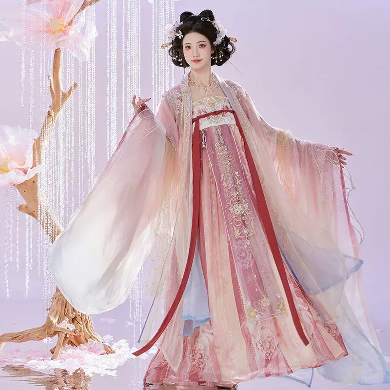 Оригинальная женская рубашка династии Хань [белые нефритовые бусины] в стиле Тан, рубашка принцессы с большими рукавами, тяжелой вышивкой и весенне-летняя юбка хэши в китайском стиле