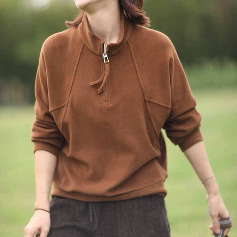 25 New Buttery Texture Comfortable Soft Double-Sided Velvet Stand-Up Collar Sweatshirt Women's Loose Casual Autum Women's Tops