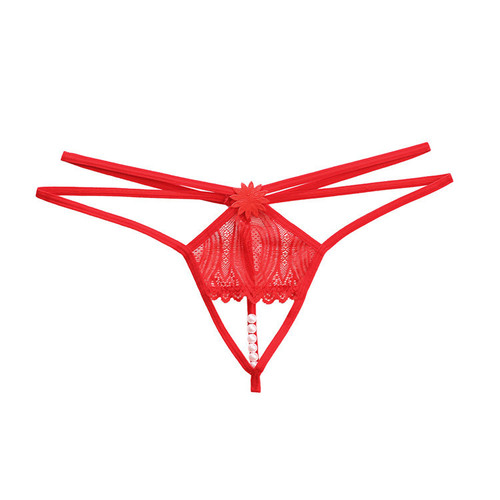 Diamond sexy hollow lace crotchless thong, massage pearl women's underwear, thin strap sexy T-pants 5048