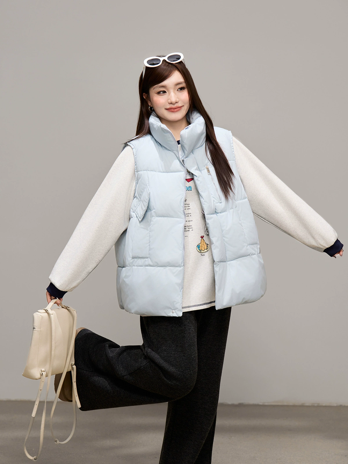 Down jacket, vest, loose straight fit, plus size
