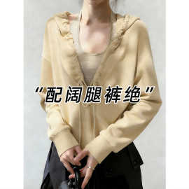 仅用于产品展示勿拍-韩系宽松抽褶连帽V领长袖卫衣女春季纯色慵懒