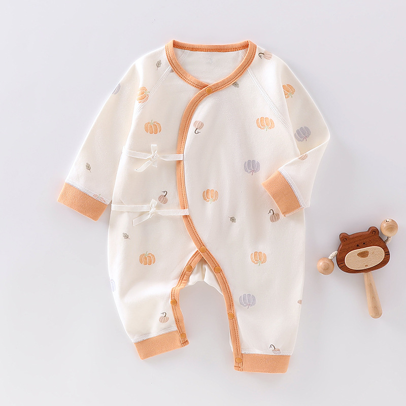 Newborn Long-Sleeved Strappy Jumpsuit Baby Autum Butterfly Robe Baby Pure Cotton Home Pajamas Crawling Clothes