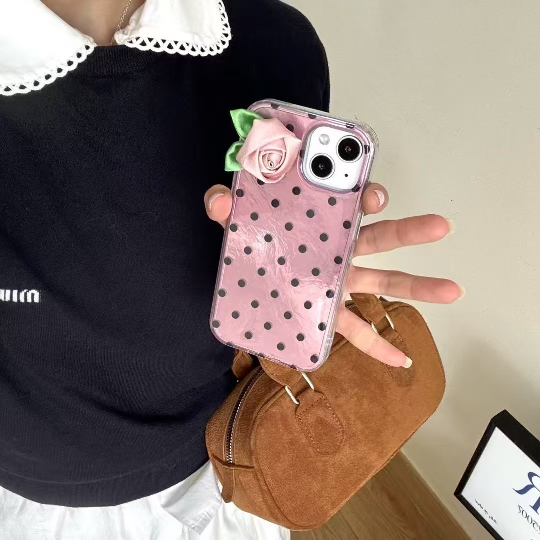 Simple lunares tridimensional rosa adecuada para Apple 15ProMax Girl Heart 16Pro funda para teléfono móvil 14/13 nuevo 16