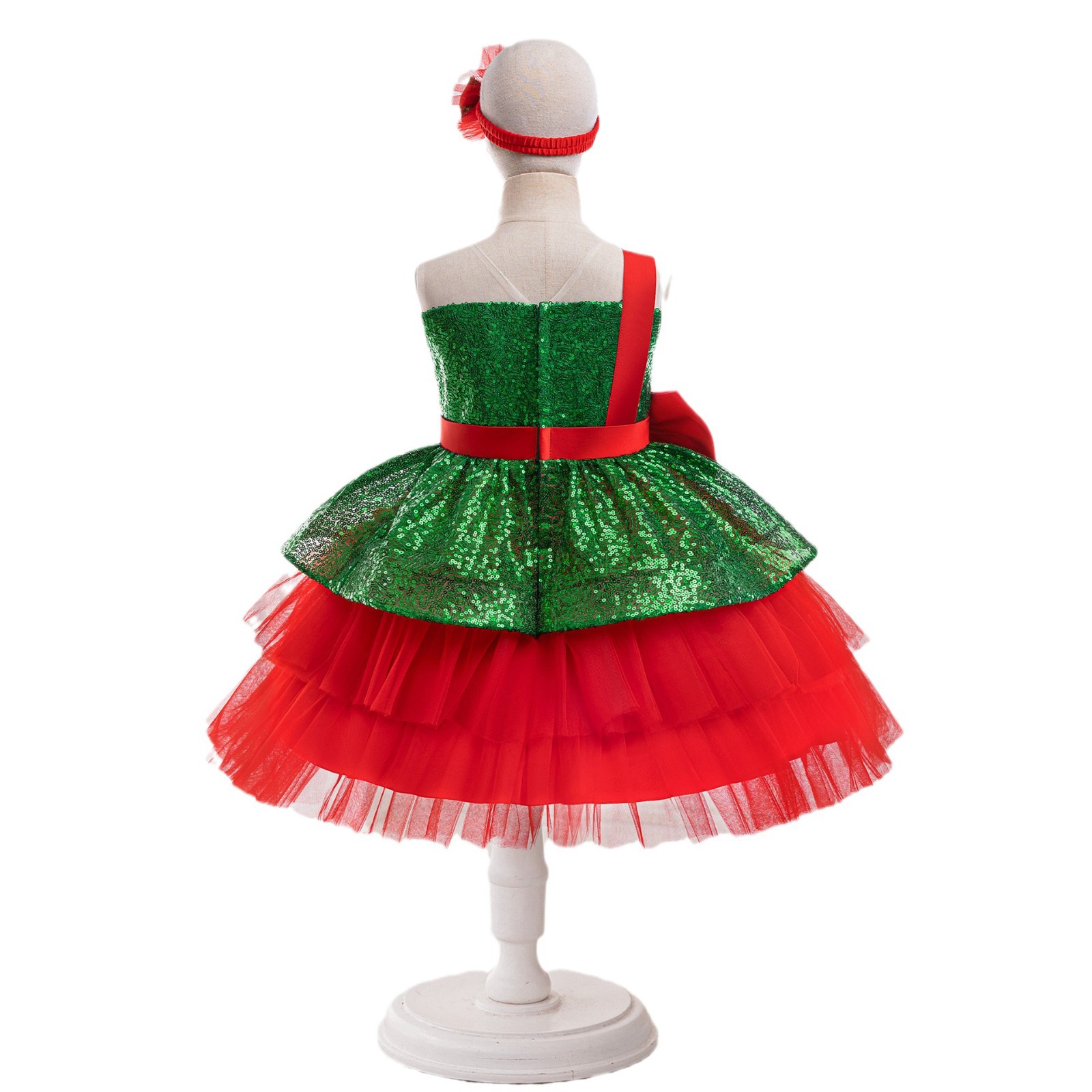 Europa y América Navidad vestido de niños rojo y verde sequilla red de acero vestido de princesa vestido de fiesta vestido de noche de niñas