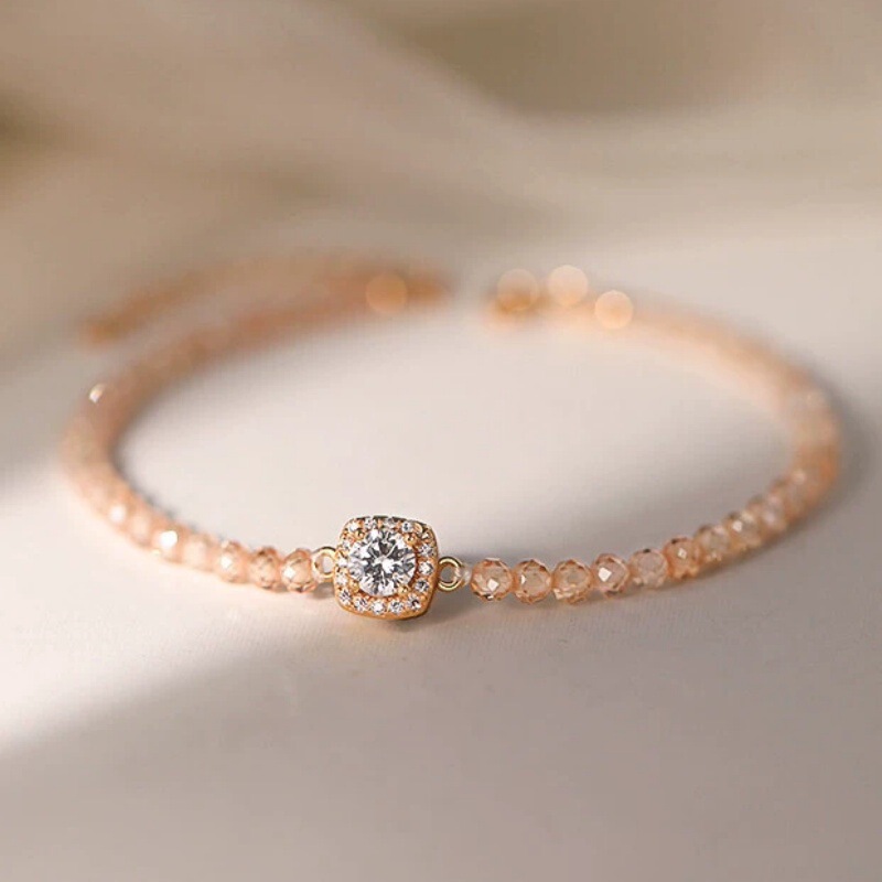 Paris [Designer] Bruxe Mara High-End Champagne Zircon Bracelet for Women, Niche Pearl Beaded Jewelry