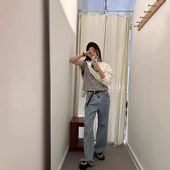 现 韩国设计师th*barnnet浅色牛仔裤韩系女装八奶家百搭简约长裤
