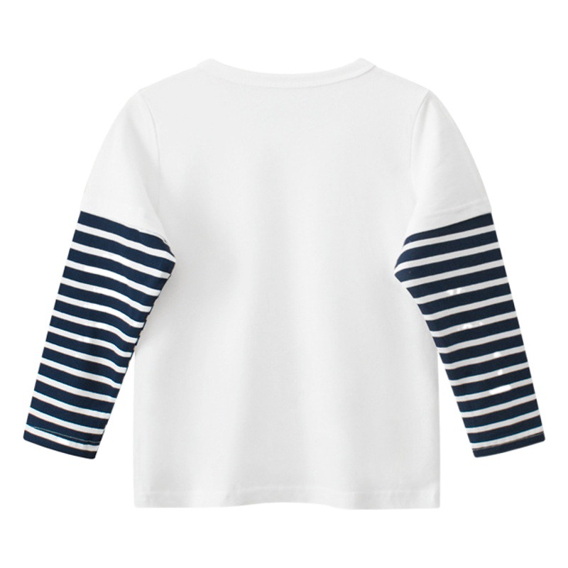 27kids marca ropa para niños otoño nuevo 2024 camiseta de manga larga para niños transfronterizos camisa de fondo para hombres dos dinosaurios falsos