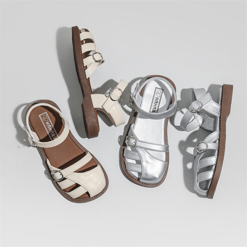 Girls' Shoes Children Princess Cap Toe Sandals 2024 Summer New Baby Girls Roman Medium and Large Children