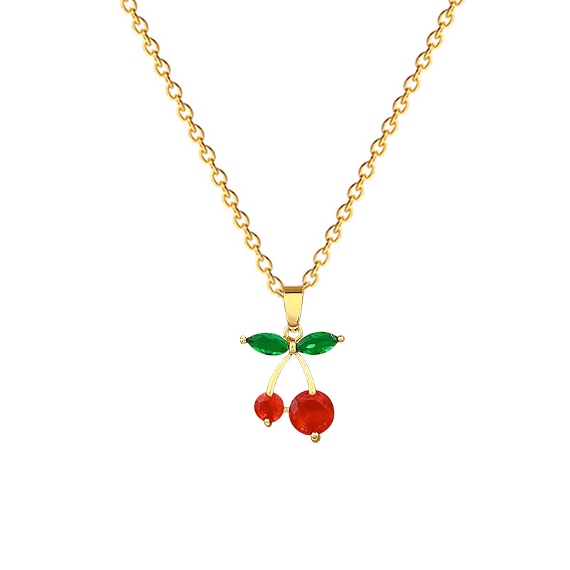 Red Cherry Fruit Necklace Diamond Luxury Clavicle Chain Jewelry_voghion.com