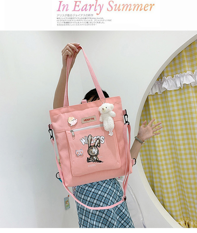 Canvas bag, single-shoulder, double-back, crossbody, multi-purpose student backpack, simple little dog, large-capacity hand-carry, college student tutorial bag undefined