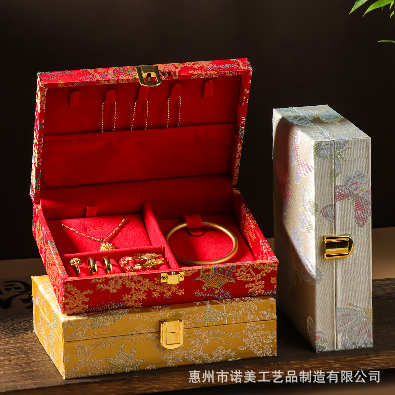 国风锦缎黄金首饰盒大容量结婚彩礼三金盒宫廷翡翠玉石收纳盒厂价