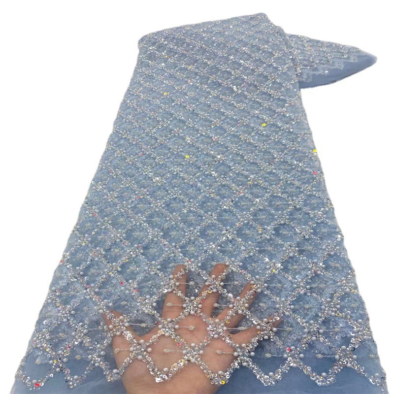 Clásico diamante malla arroz cuentas lentejuelas cuentas bordadas tubo lentejuelas bordado tela vestido falda encaje Malla tela JX2994