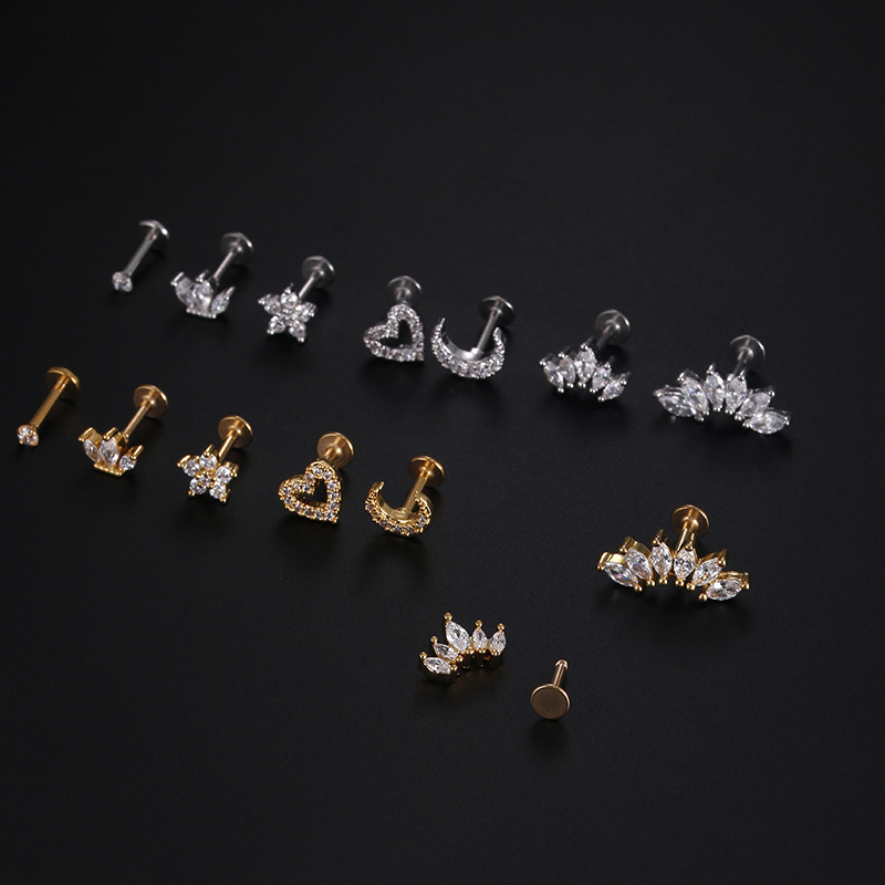 lip stud Classification 1 Piece Fashion Heart Shape Stainless Steel Zircon Lip Stud