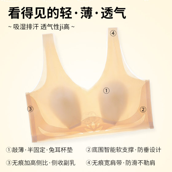 Seamless Underwear Women's Big Chest Small Chest Push-up Sports Beautiful Back Vest Rabbit Ear Bra Summer Thin Bra