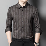 高端羊毛衬衫男士商务休闲条纹厚款保暖衬衣精品男装秋冬爸爸上衣