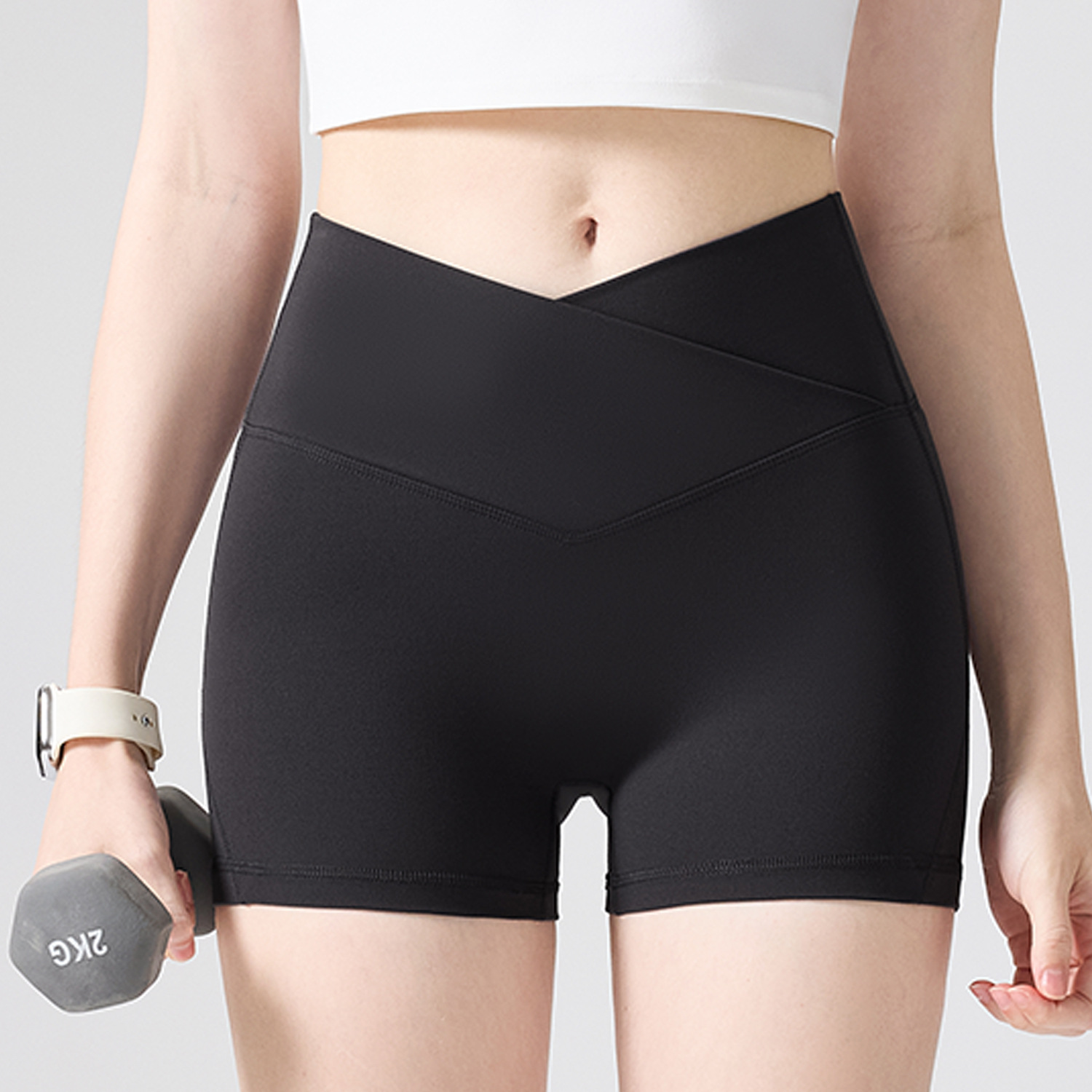 Nylon 66 antibacteriano cintura alta elevación de cadera antiepillar pantalones de gimnasio pantalones de melocotón 3D pantalones cortos deportivos ajustados de verano frescos