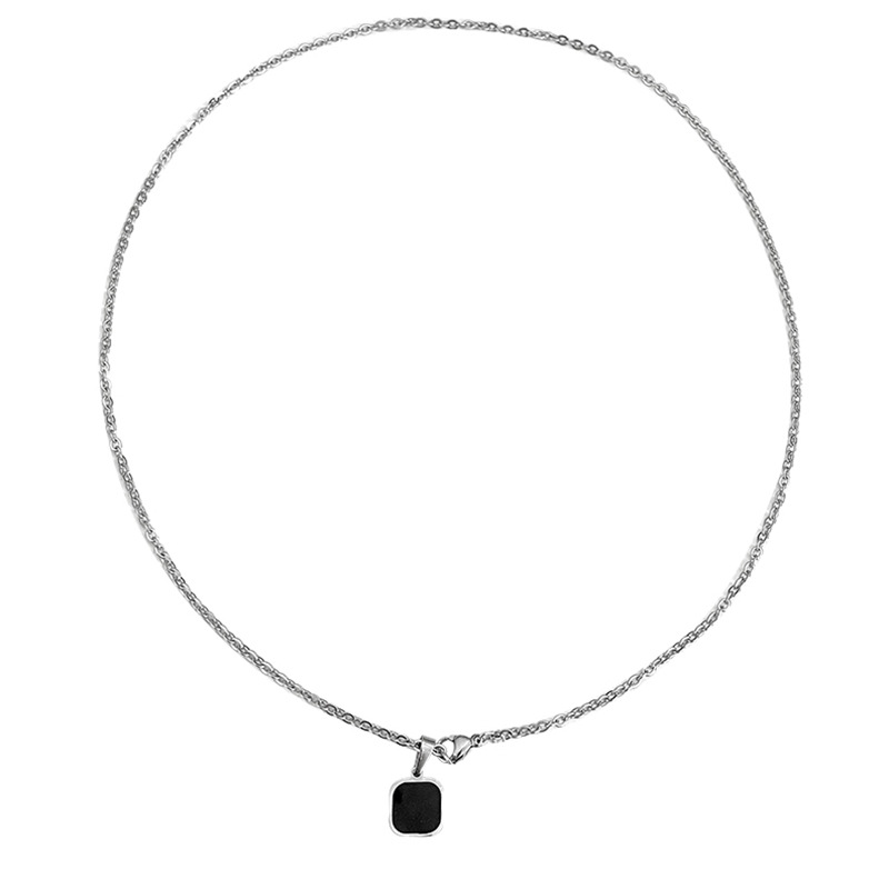 Necklace High Sense Men's and Women's Black Square Pendant Women's All-match Niche Simple Design Women's Internet Celebrant Hot Necklace
