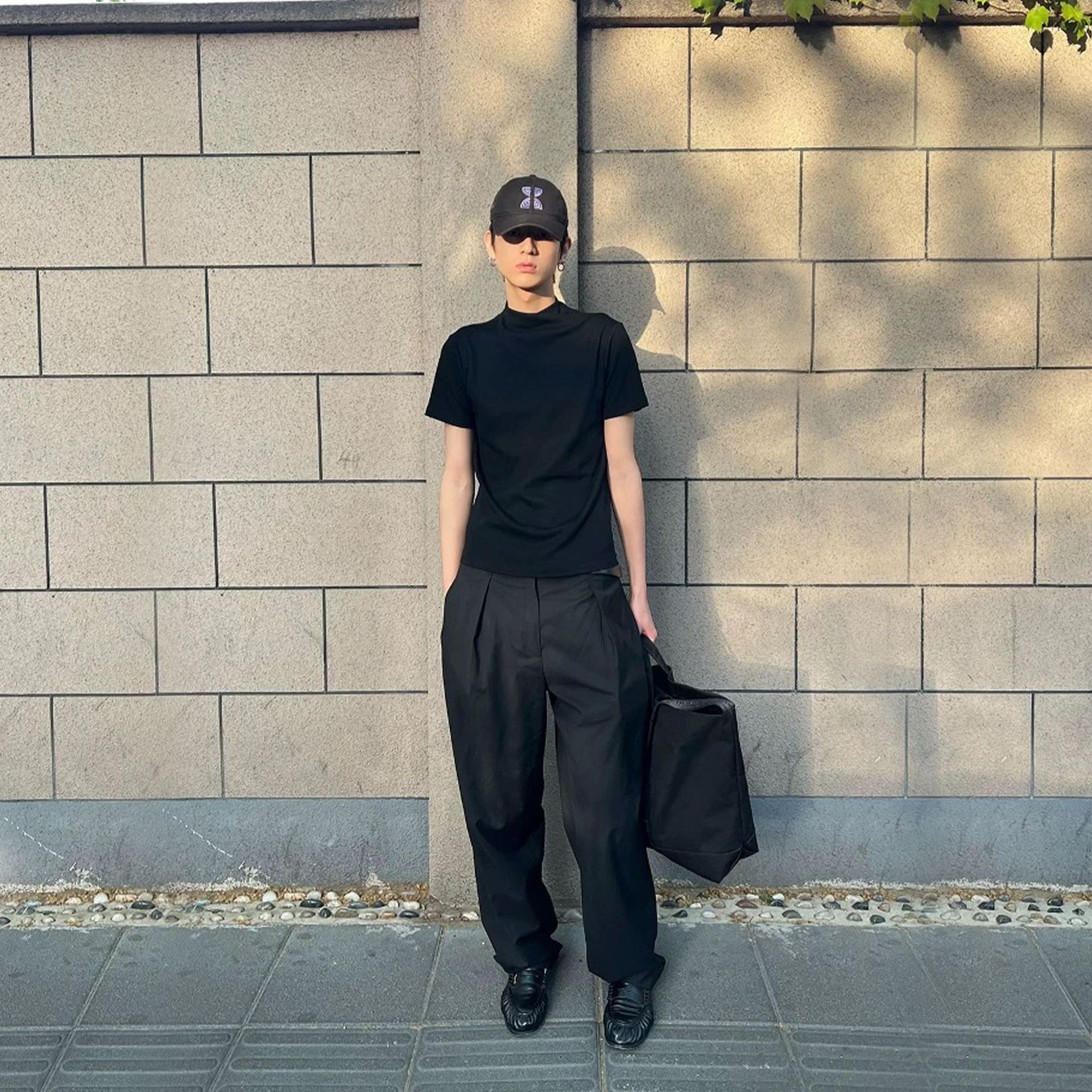 【JMWH】Slight Vogue丨クロスワンピースカラー右肩ポリフォニーニットスリムTシャツは着痩せ効果抜群で万能