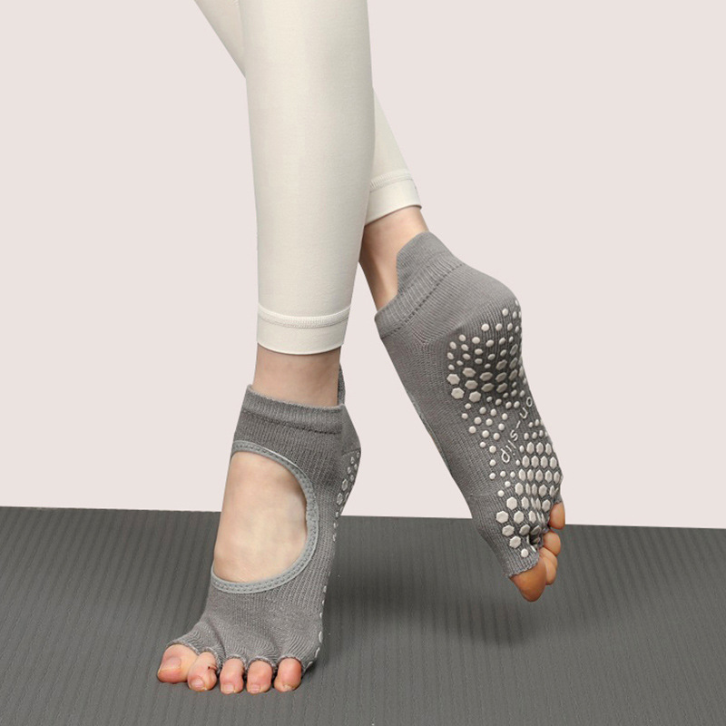 Calcetines de yoga para otoño e invierno, calcetines de cinco dedos, calcetines antideslizantes para Pilates, calcetines deportivos profesionales para mujer con dedos separados, venta al por mayor con espalda abierta.