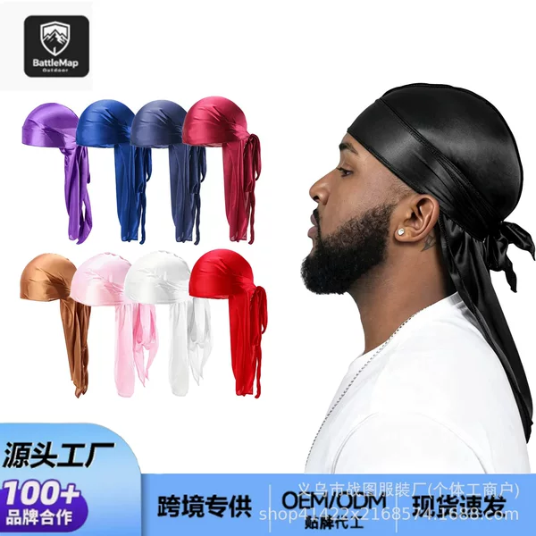 Cross-Border Satin Elastic Headscarf Hat for Women and Men, Pirate Hat, Solid Color Long-Tail Headscarf Hat for Outdoor Sports