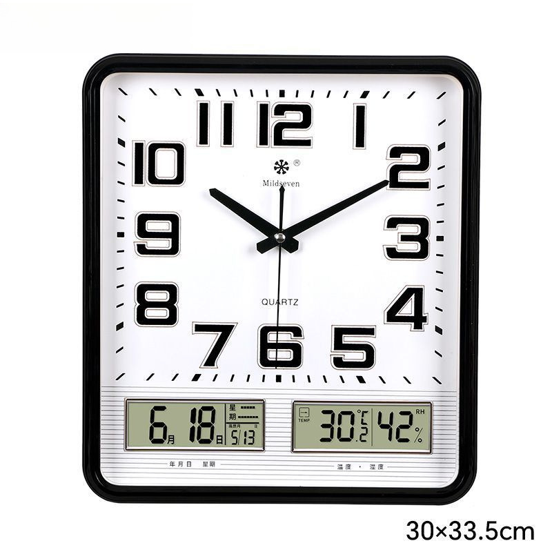 Calendario doble cuadrado, temperatura, humedad, calendario perpetuo, reloj de pared, reloj de cuarzo de pared silencioso simple moderno
