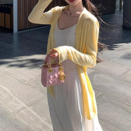 Long/medium-length spring and summer casual women's knit cardigan, thin pink top jacket, suitable for layering, new style