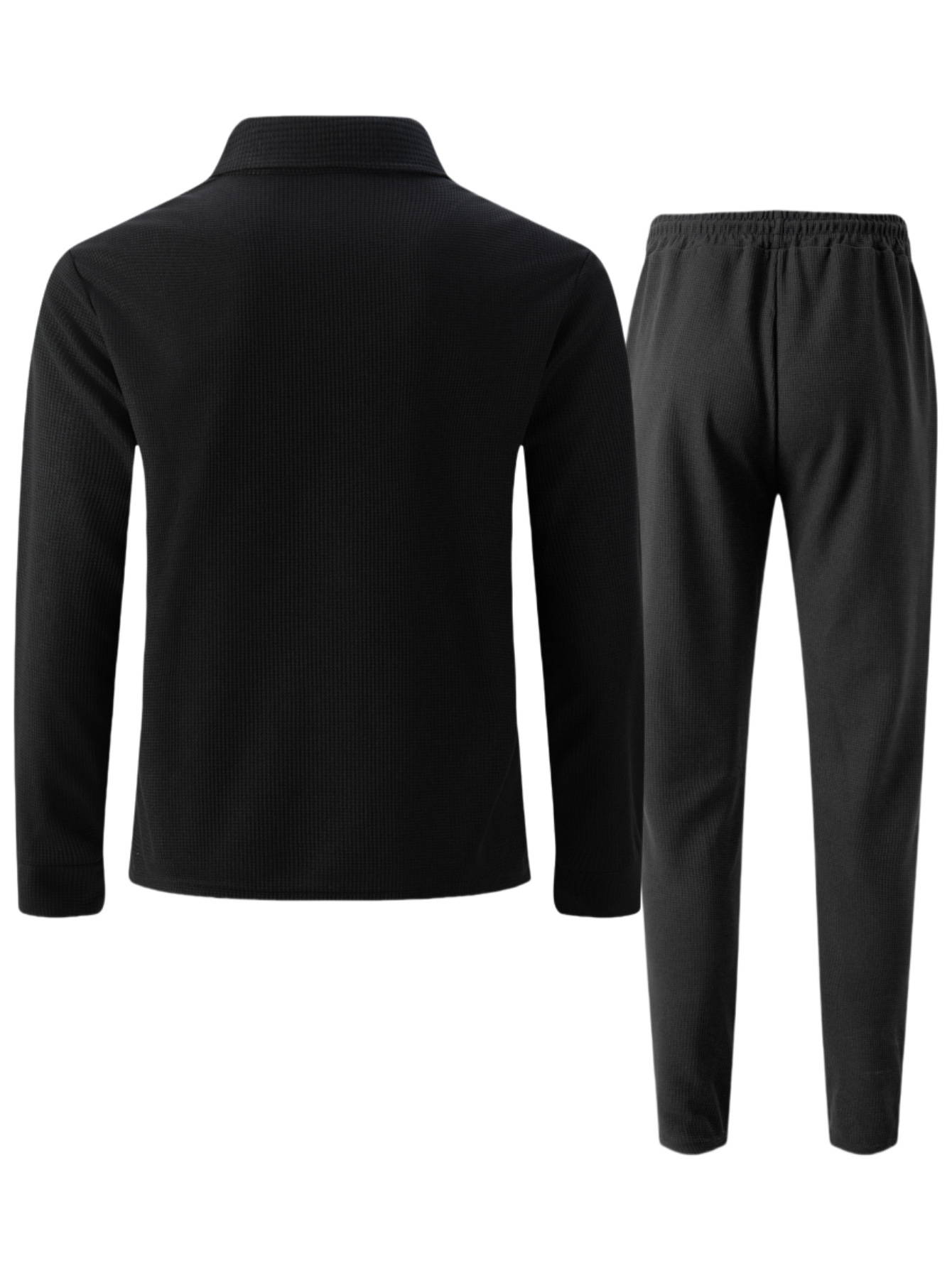 Men's Waffle Knit Shirt And Trousers Suit Casual Long Sleeve Set_voghion.com