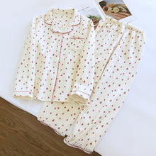 春秋季女士甜美睡衣纯棉日系空气棉秋冬款薄款棉服三层夹棉家居服