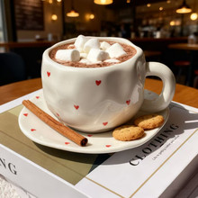 韩式ins风 手捏陶瓷心形咖啡杯子碟套装情侣爱心下午杯茶一杯一碟
