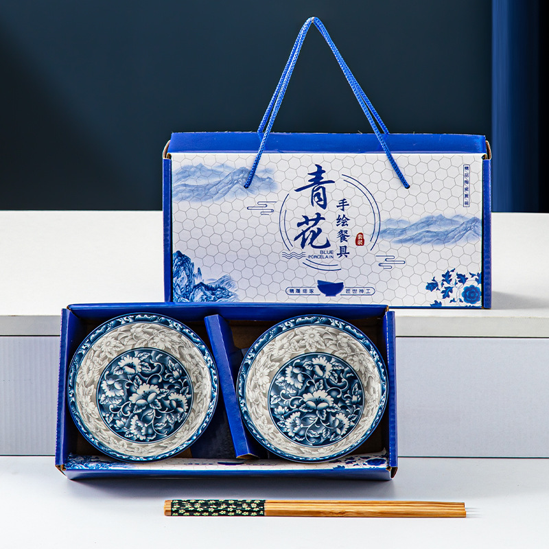 礼品碗套装家用吃饭套碗碗碟山茶花瓷碗陶瓷碗筷套装餐具礼盒装无|undefined
