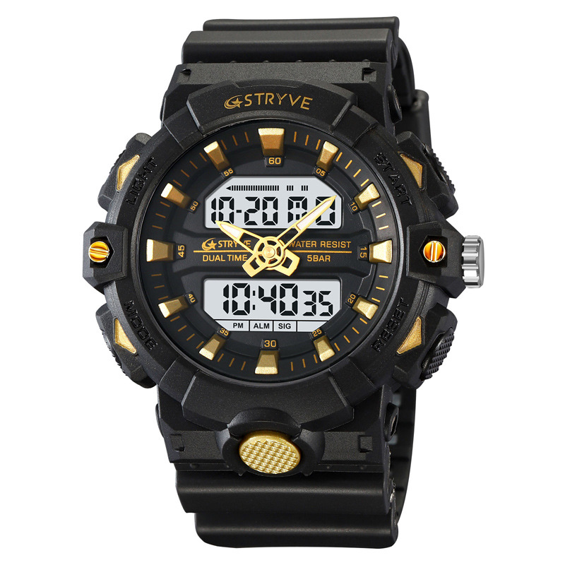 STRYVE hombres de moda impermeable reloj deportivo doble luminoso electrónico multifunción estudiante reloj de sincronización 8028