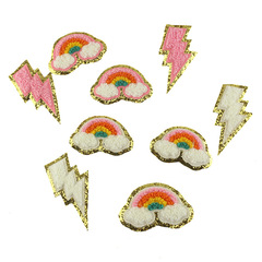 Towel Embroidered Lightning Rainbow Gilt Cross-Stitch Fabric Patch Double Layer DIY Embroidery Backing Adhesive Self-Adhesive