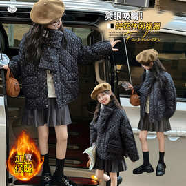 女童2025年冬款韩版碎花围脖棉衣女孩保暖外出棉服外套时髦棒球服