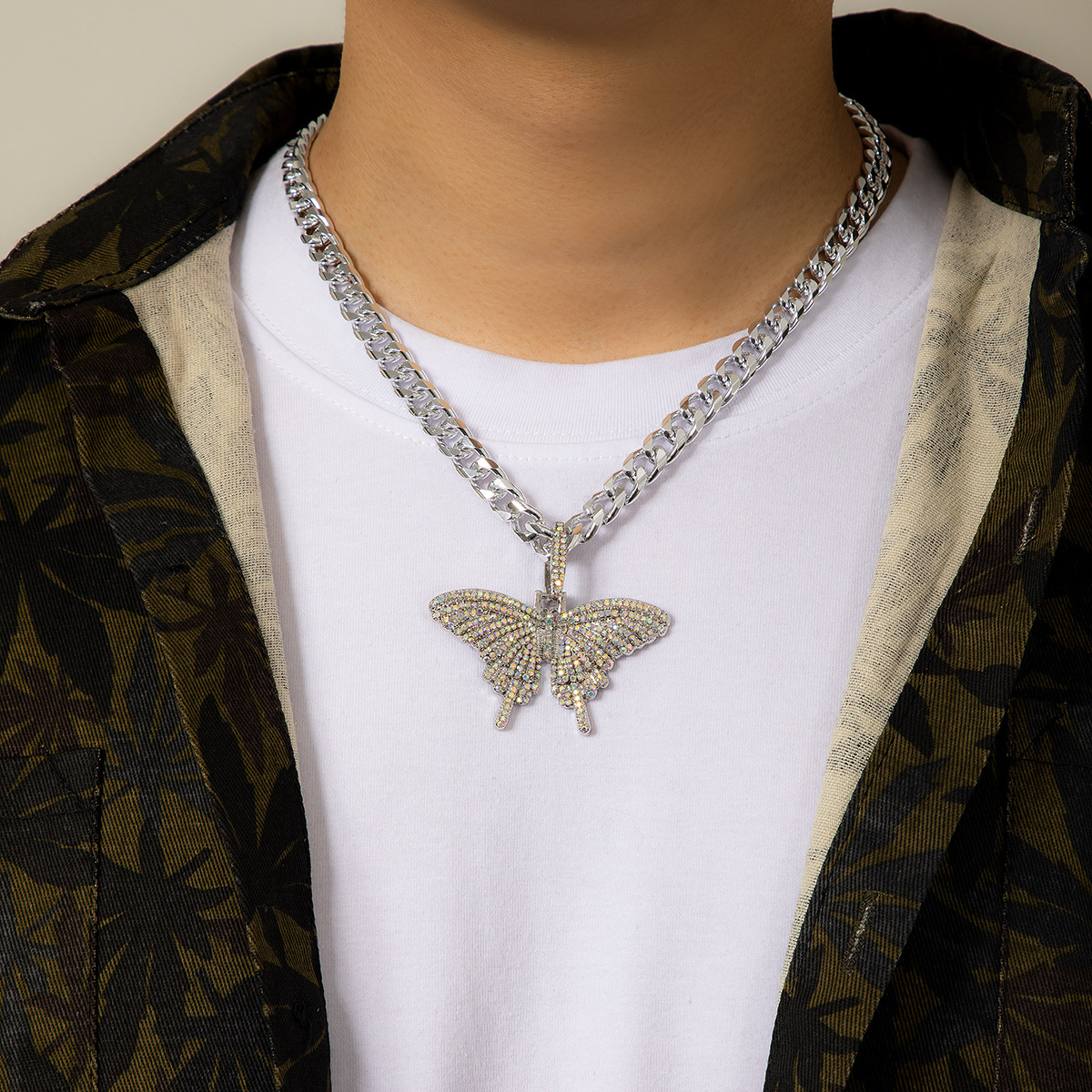 Hip-hop Butterfly Alloy Plating Rhinestones Men's Pendant Necklace display picture 6