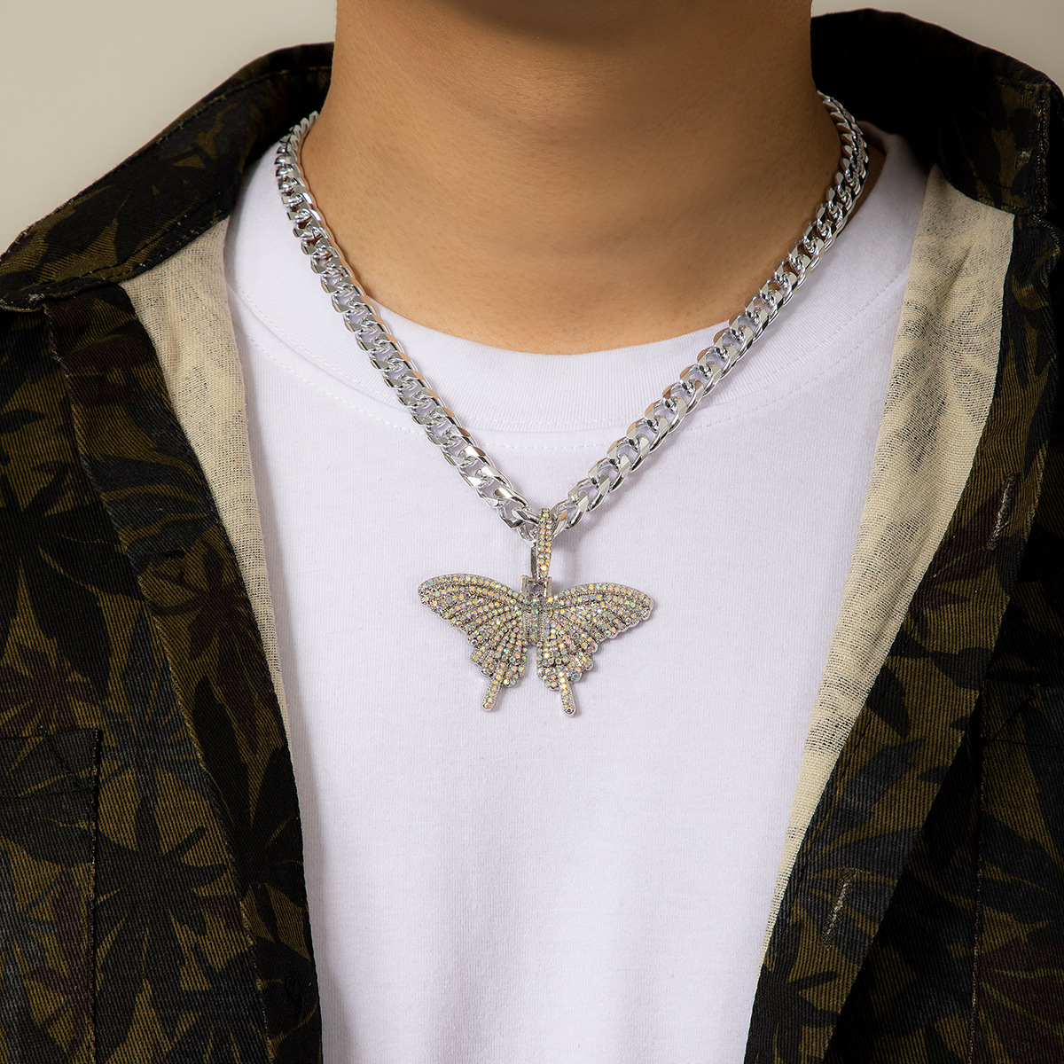 Hip-Hop Butterfly Alloy Plating Rhinestones Menu0027S Pendant Necklace