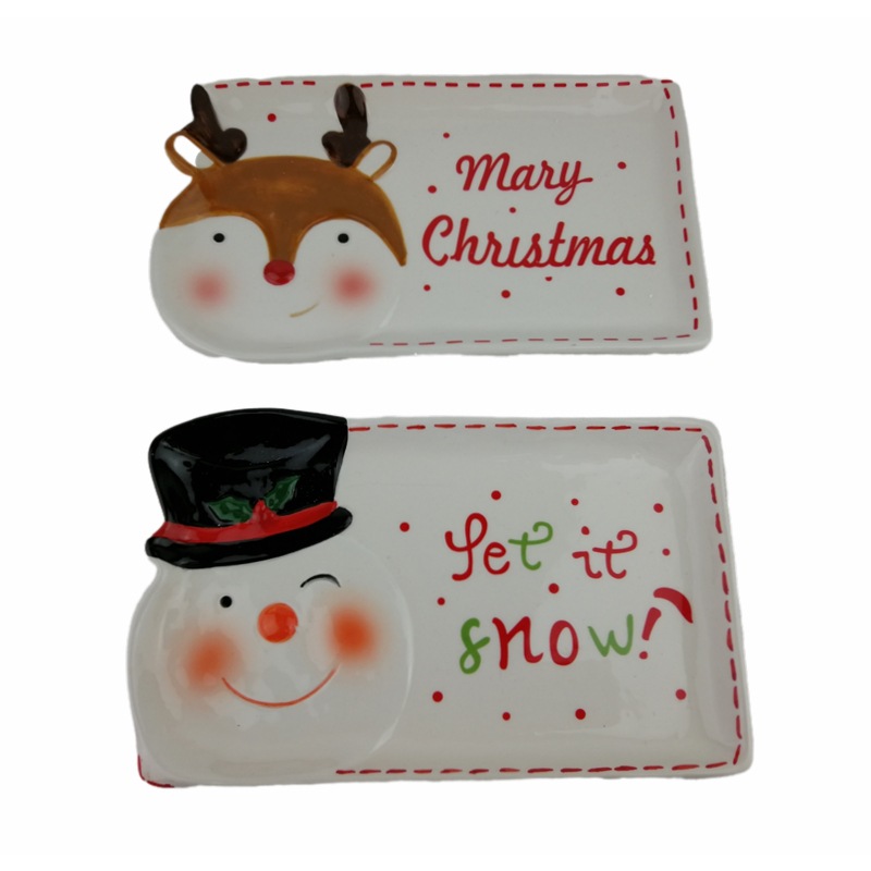 Plato de árbol de Navidad de cerámica Plato de Navidad de dolomita pesada Plato de Navidad de árbol de Navidad 3D pintado a mano Plato de galletas de marido