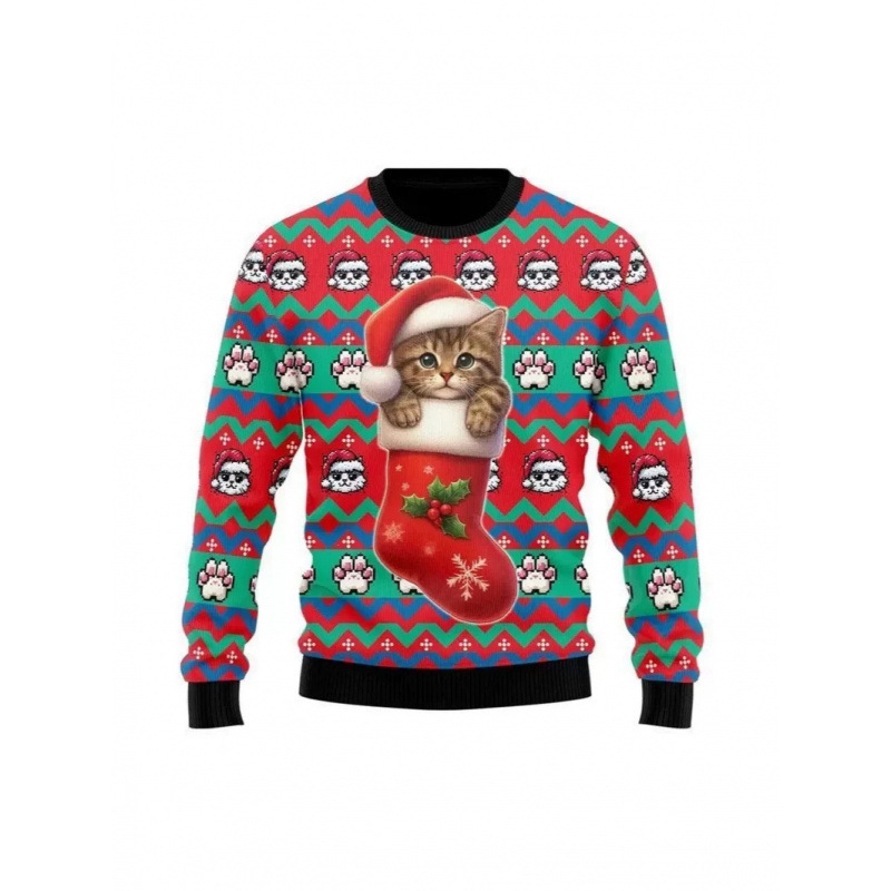 2026 European and American Style Christmas 3D Printed Crew Neck Sweatshirt Casual Long Sleeve Sports Pullover Holiday Hot Item