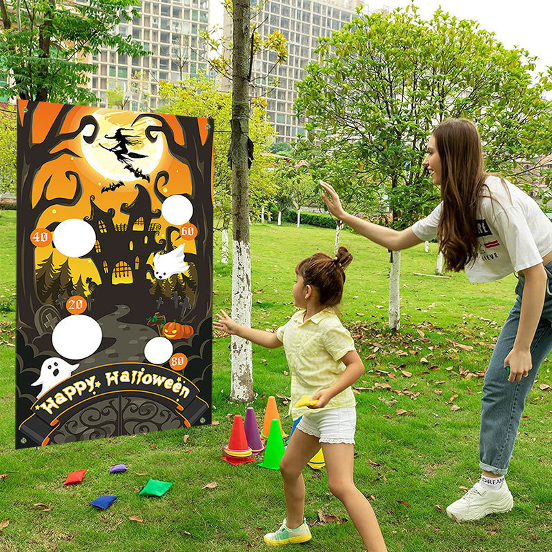 Amazonの新しいハロウィーンサンドバッグフラグ投げ小道具バナーサンドバッグゲーム吊り下げ旗フラグサポート画像|undefined