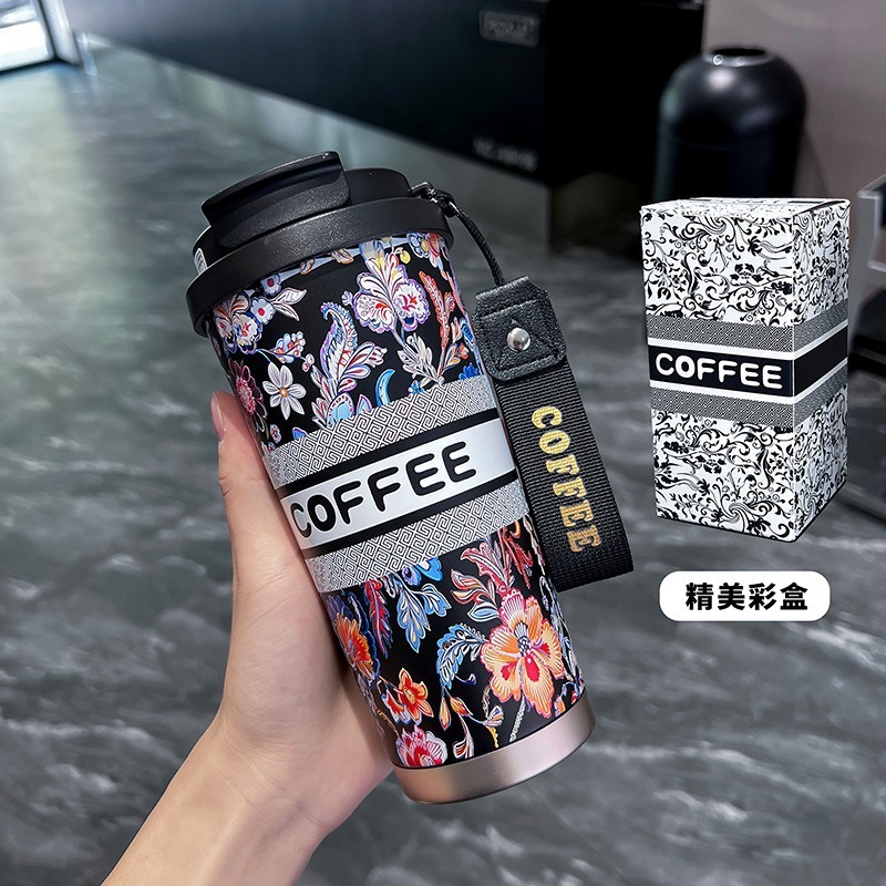カスタマイズされたスズランコーヒーカップ、見栄えの良い316ステンレス鋼魔法瓶カップ、持ち運び用ロープ付き、屋外ポータブルストローカップ|undefined