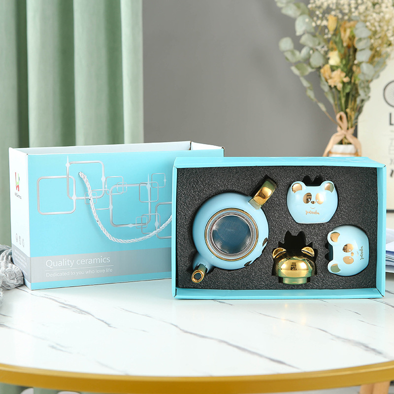 Lindo de dibujos animados Flor de cerámica juego de té imprimible logo Amazon dedicado Panda juego de té taza juego de regalo traje