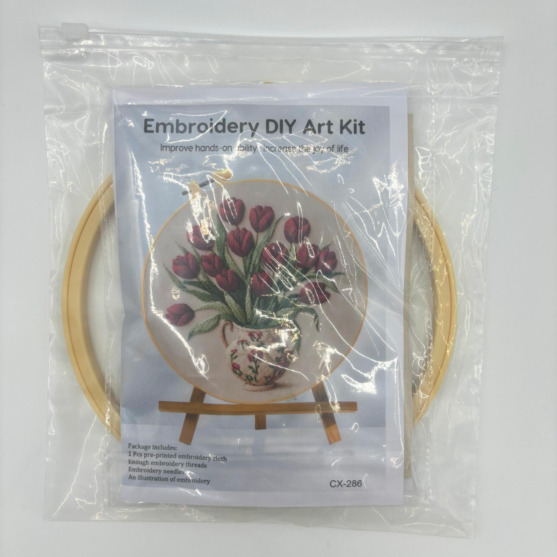 Nuevos productos transfronterizos Red Flowers Embroidery KIT Rosas rojas vasijas de bordado KIT Inglés aguja