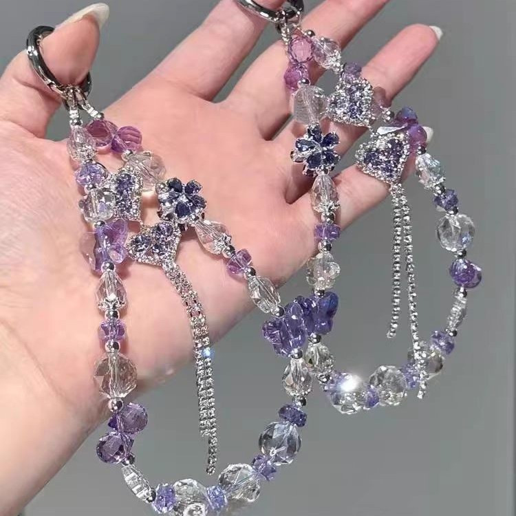 Gentle Purple Sparkling Ice Pendant with a Sweet Design, Clear and High-End Feel, Butterfly Flower Beaded Pendant Gentle Purple Sparkling Ice Pendant with a Sweet Design, Clear and High-End Feel, Butterfly Flower Beaded Pendant